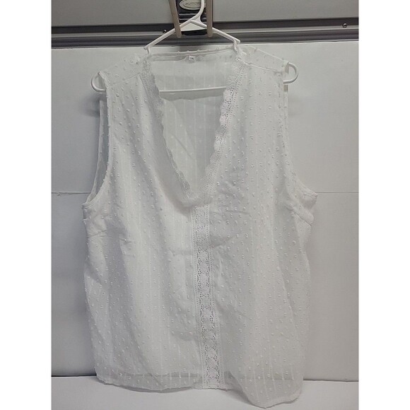 Womens Tank top Lace White 100% Polyester Sleeveless 2XL - Picture 2 of 9